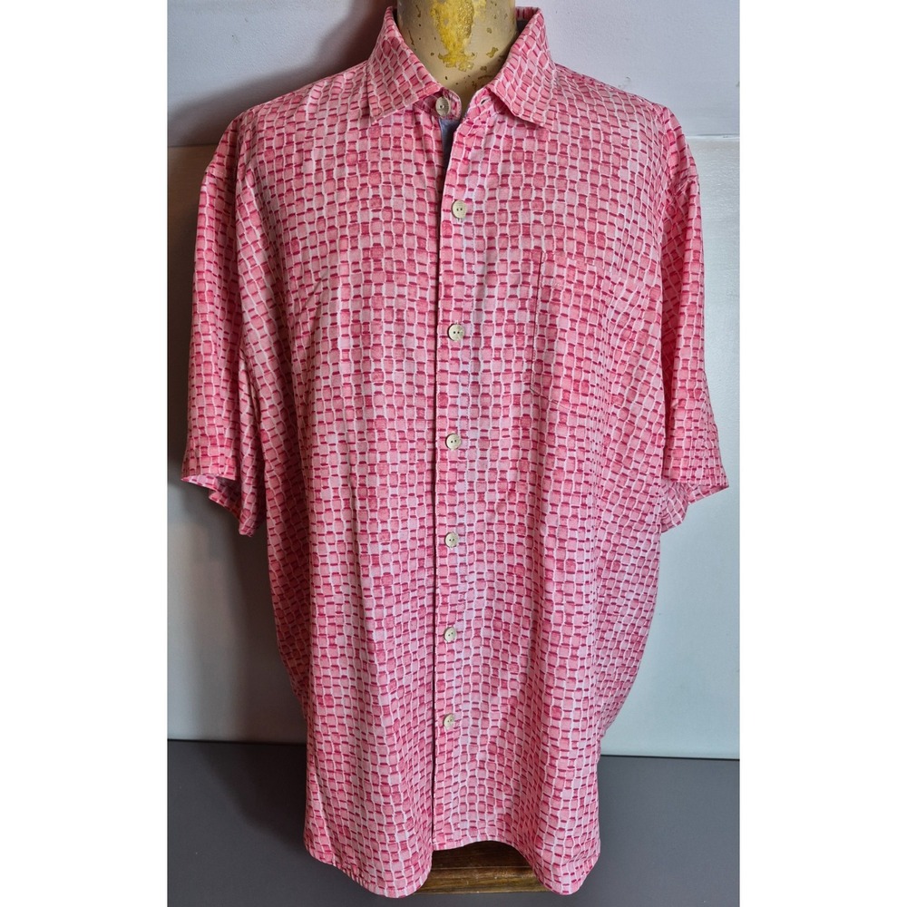 Tommy Bahama Mens  Coconut Point Hawaiian Shirt Red Pink Geometric 2XLB